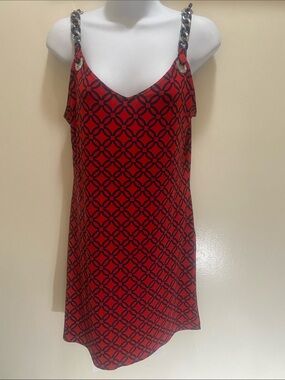 Michael Kors Red & Black Chain-Shoulder Slip Dress